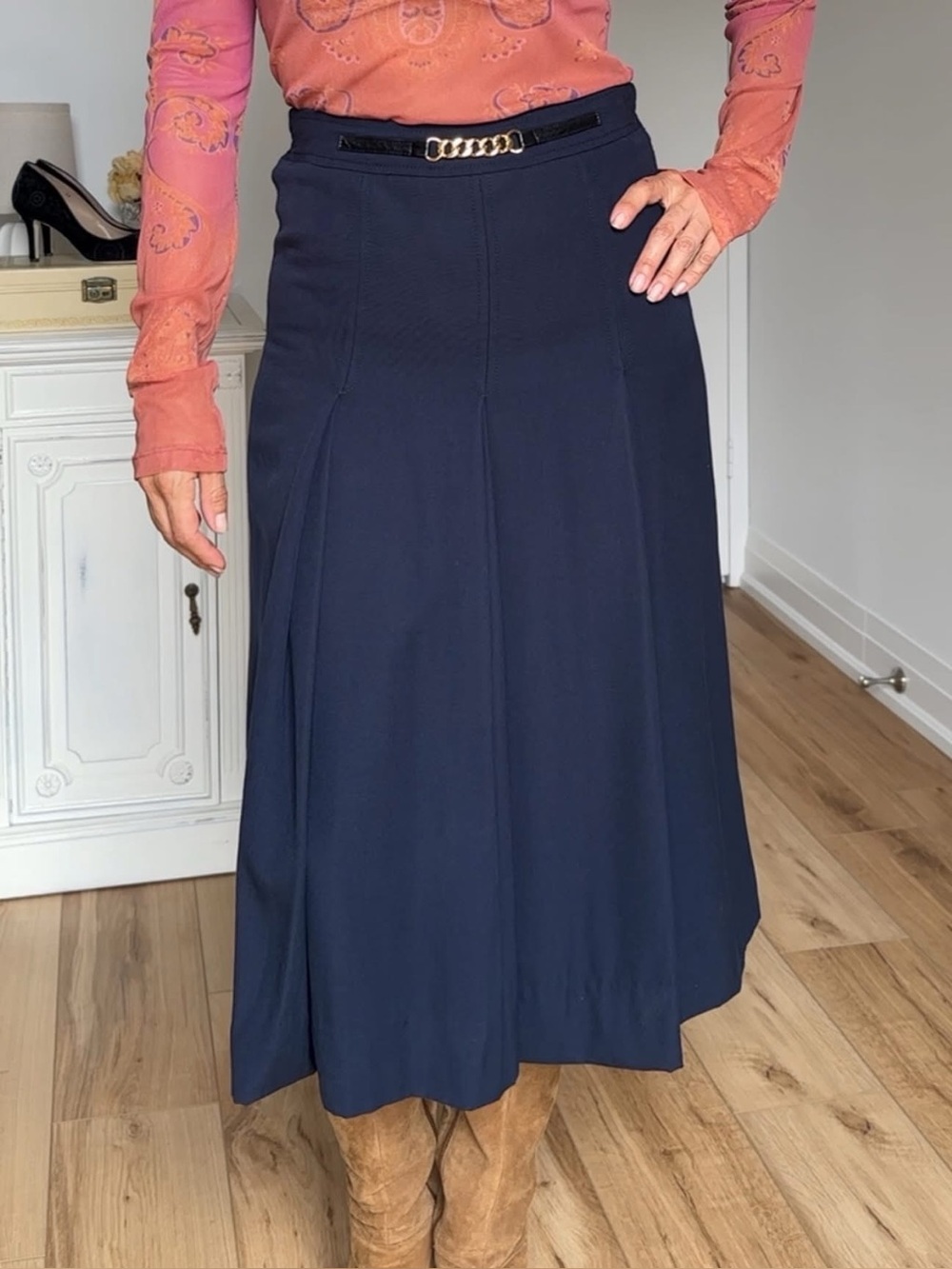 Vintage Celine Paris Pure Wool Box Midi Skirt